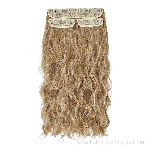 Long Wavy Hair Extensions 2P Thick Hair Extensions Invisible Head Synthetic Hairpiece for Women Silver Gray and  Medium Blonde